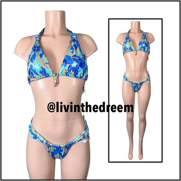 Beach Bunny Emilia Knot Halter Top & Delphin Tango Bottom BlueJungle Floral $206 - Picture 3 of 14